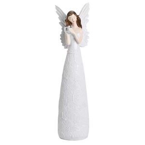 White Resin Angel Holding Heart Figurine New